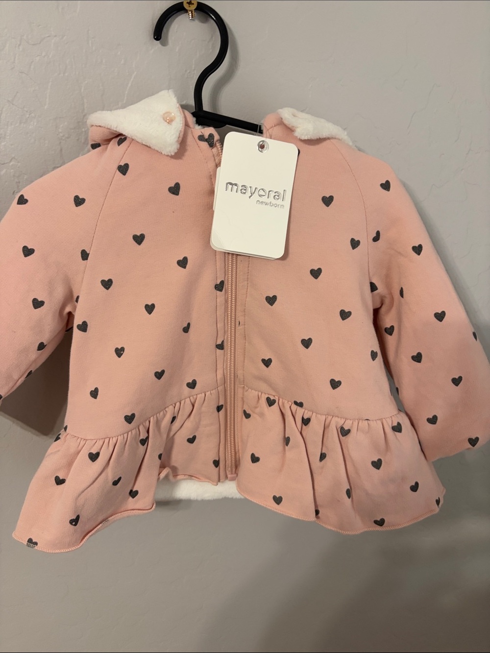 Mayoral Pink Heart-Print Hooded Peplum Jacket